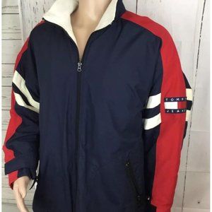 Vintage Tommy Hilfiger Jacket Color Block Coat Flag Fleece Nylon XL Lotus